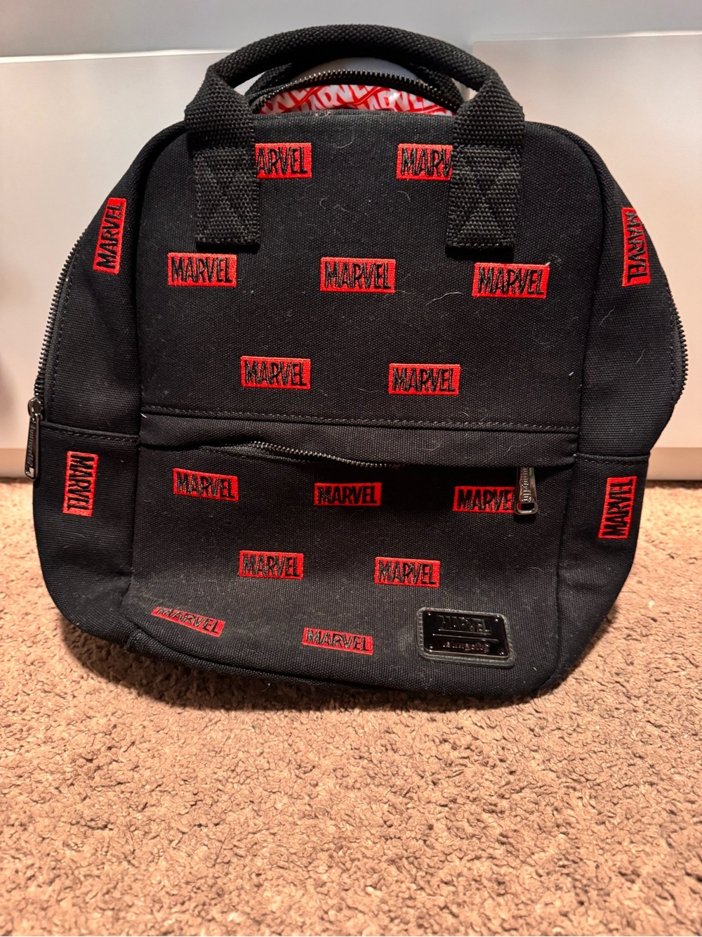 Marvel Black Canvas Mini Backpack with Red Logo Accents